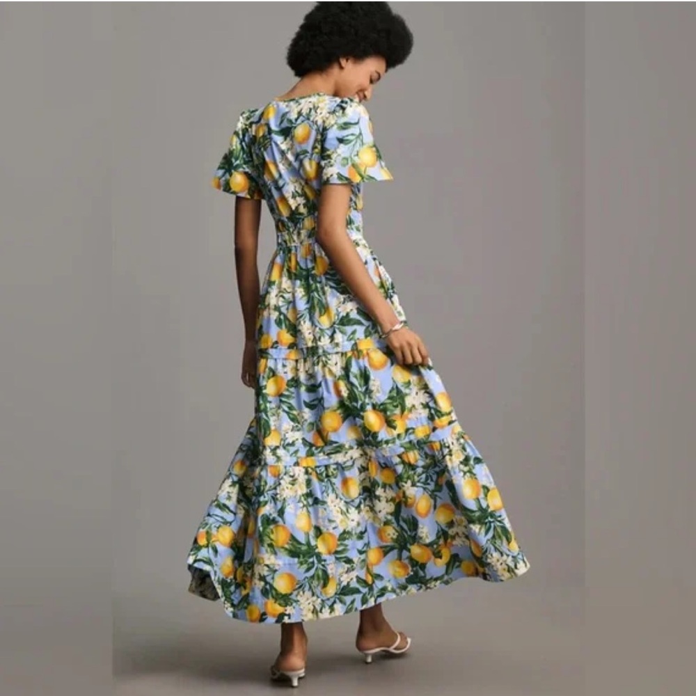 Anthropologie Somerset Maxi Dress Lemon Amalfi Coast Citrus Print